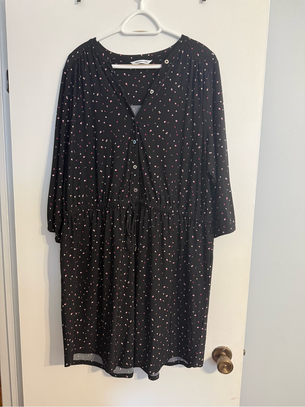 Penningtons Black Midi Dress with Pink Dot Print